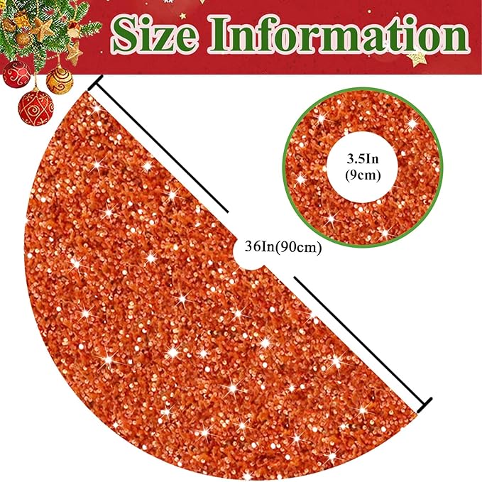 36 Inch Christmas Tree Skirt Sequin Burnt Orange Xmas Tree Skirt Halloween Christmas Tree Skirts Shimmer Tree Skirts Christmas Decoration Sparkle Tree Base Cover for Christmas Halloween Party Decor