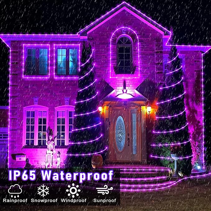 Purple Halloween Lights, 66FT 200 LED Rope Lights for Outside Waterproof with 8 Modes, Connectable Tube String Lights for Indoor, Garden, Backyard, Patio, Deck, Pool, Tree Decorations