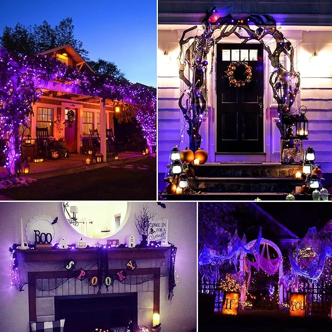 2Pack Christmas Lights Outdoor, 33FT 100 LED Mini Purple Lights Plug in with 8 Modes for Outdoor Indoor Christmas Tree Light Party Holiday Commercial Decorations, Waterproof & Connectable, Purple