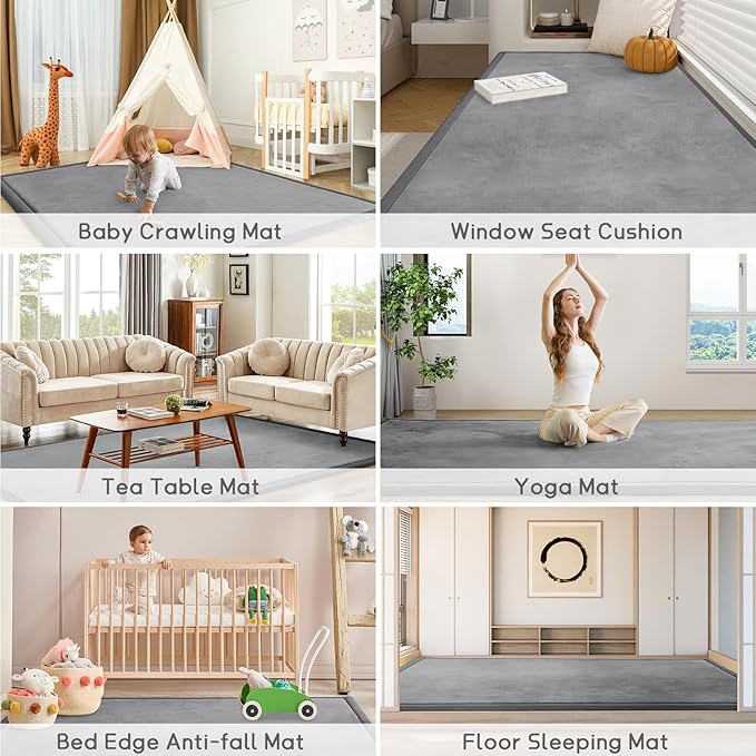 Baby Play Mat 1.2" Thick Memory Foam Nursery Rug Area Rug, 13โ1โ X 6โ7โ Yoga Mat Playmat Crawling Mat for Baby,Toddlers, Infants, Kids,Floor Mat Tatami Mat for Living Room with Non-Slip(Grey)