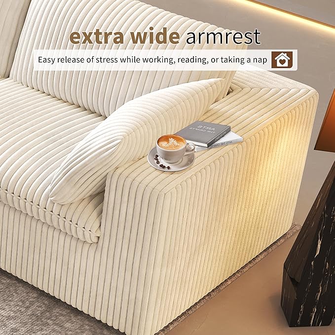 157.5" U Shaped Modern Sofa Modular Sectional Cloud Couch with 2 Ottoman,Deep Seat Upholstered Couches with Corduroy Fabric for Living Room Furniture,Bedroom and Apartment,No Assembly Required,White