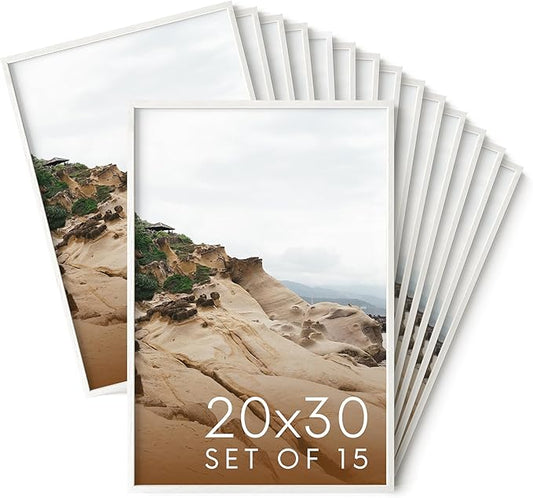 Haus and Hues 20x30 White Oak Wood Picture Frames Set of 15 - Premium Bulk Picture Frames 20x30 Bundle - Elegant Gallery Wall Frame Set for Posters, Art Display - Ideal for Wall Decor in Home & Office