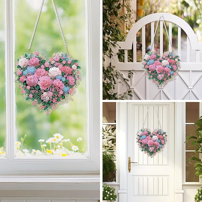 EOBROMD Diamond Hanging Art Kits for Adults, Heart Flower DIY Special Shaped Rhinestone Kits for Adults, Diamond Art Painting Suncatcher, Window Pendants Home Garden Wall Hanging Ornament