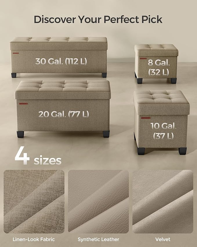 SONGMICS Storage Ottoman Bench, Foldable Foot Rest with Legs, 15 x 43 x 15.7 Inches, End of Bed Bench, Storage Chest, Load up to 660 lb, for Living Room, Bedroom, Entryway, Camel Brown ULSF018K01