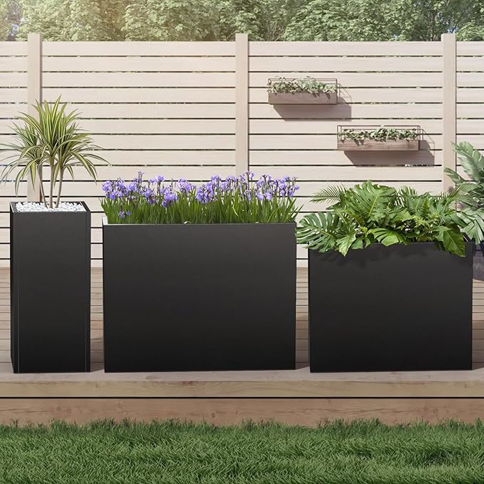 Metal Planter Box, Planter Boxes Outdoor Heavy Duty Metal Garden Planter Spliced Flower Pot with Partitions, All-Weather Use with Drainage Holes for Patio/Porch-35.43"x 27.55"x 11"