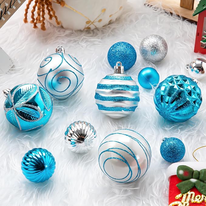 100Pcs Christmas Balls Ornaments Set, Shatterproof Christmas Decorations with Hand-held Gift Package for Xmas Tree/Holiday/Wedding/Holiday/Party Decor (Blue & Silver)
