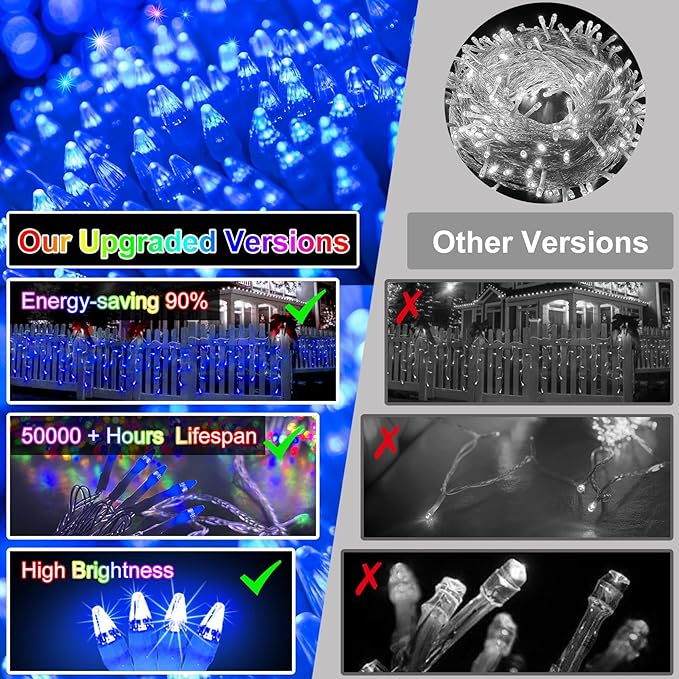 1620 LED Christma Lights with 360 Drops, 164ft Outdoor Hanging lights with 8 Modes & Timer Memory, Outsite Waterproof Curtain String Lights for Front House Fence Tree Holiday Decorations Blue
