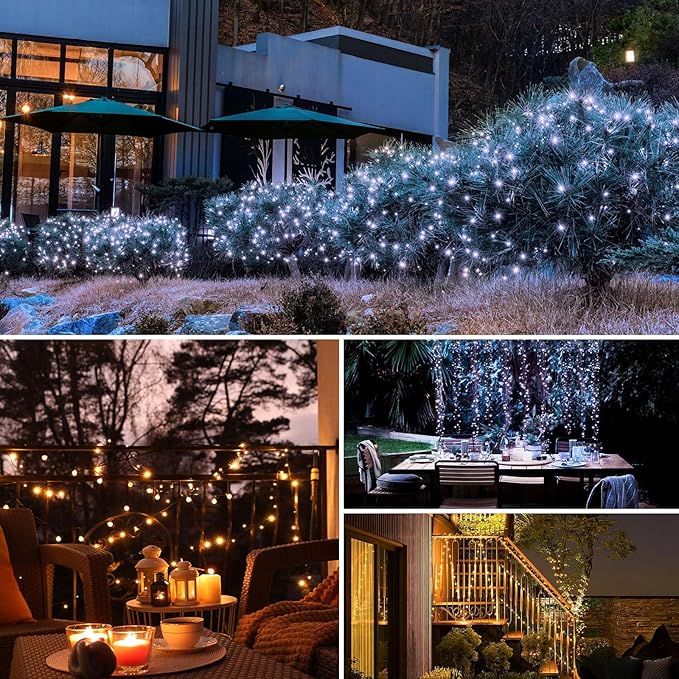 2 Pack Solar String Lights Outdoor - 160LED 66FT Solar Fairy Lights Outside Waterproof 8 Modes, Copper Wire Solar Powered Twinkling Lights for Tree Garden Patio Christmas Wedding Party Decorations