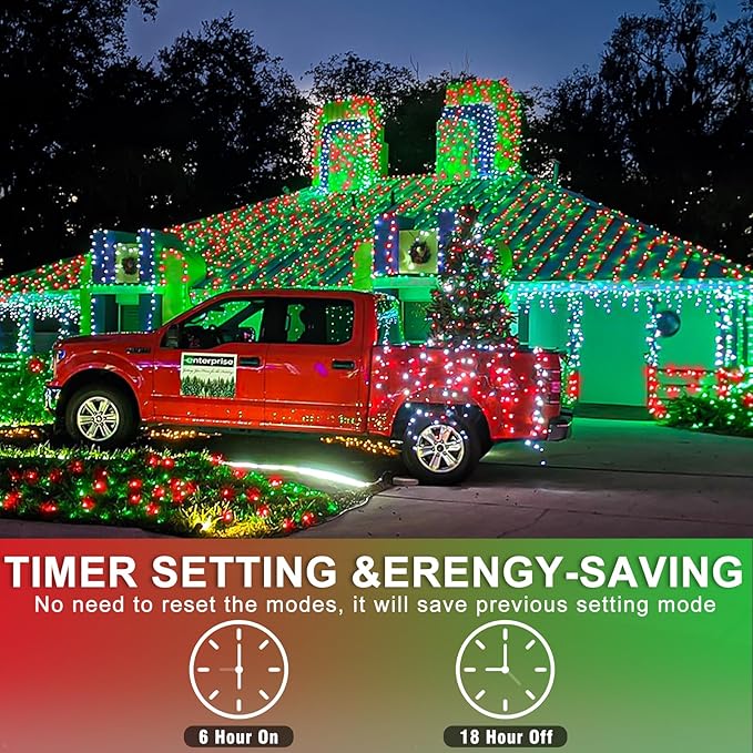 120 LED Christmas Lights Outdoor Waterproof, Red and Green String Lights for Bedroom Clear Wire, Connectablle 8 Modes Plug in Fairy String Lights for Tree Christmas Halloween Decorations