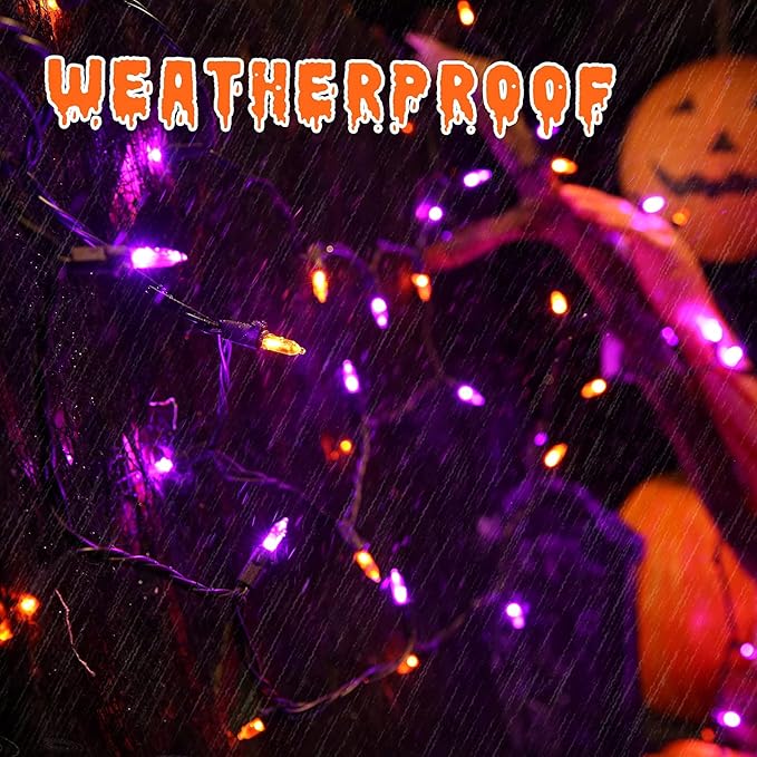 Brizled Purple & Orange Halloween Lights, 33ft 100 LED Halloween String Lights, 120V UL Certified Purple String Light Connectable Orange Mini Light Outdoor for Tree Garden Home Patio Decorations