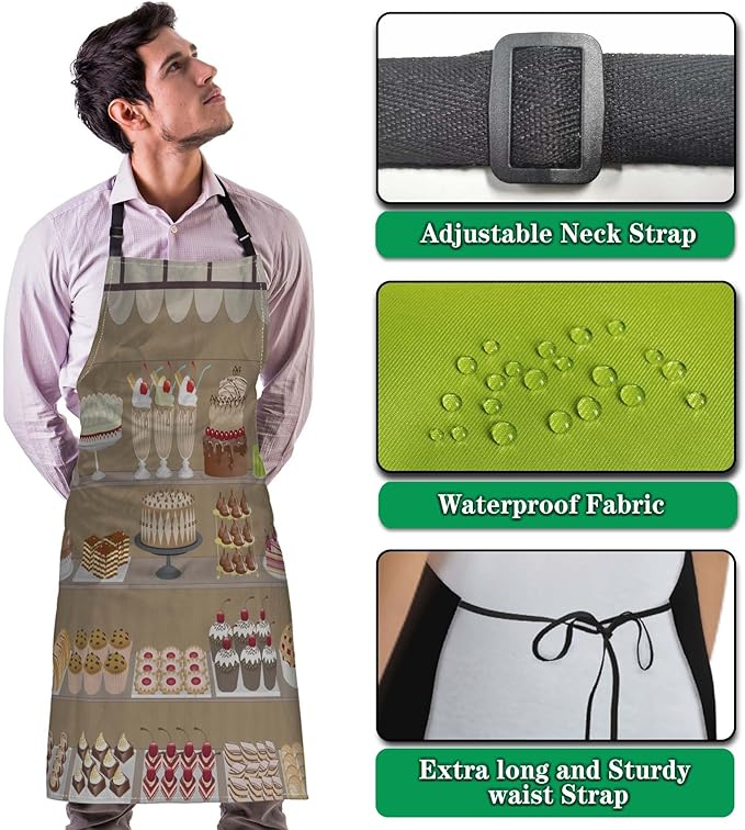 Aprons for Cooking for Women Cake Candy Sweet Women’s Apron for Kitchen Cooking Restaurant BBQ Painting Crafting Gardening 27” (W) x 31” (H), Waterproof Aprons