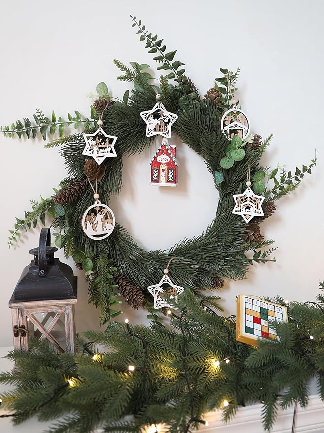 18Pcs Nativity Christmas Tree Ornaments Set, Wooden Nativity Scene Ornament, Religious Gift for Christian Family Christmas Decoration