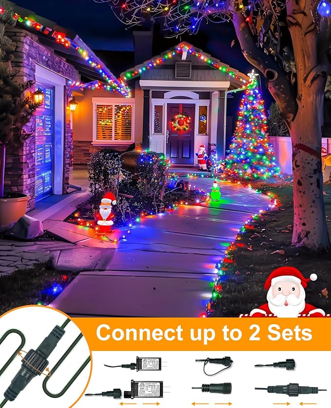 Christmas Lights Outdoor, 157FT 480 LED Plug in Christmas Tree Lights Waterproof, 8 Modes Fairy String Light for Indoor Bedroom Garden Patio Porch Xmas Party Holiday Decorations, Multicolor