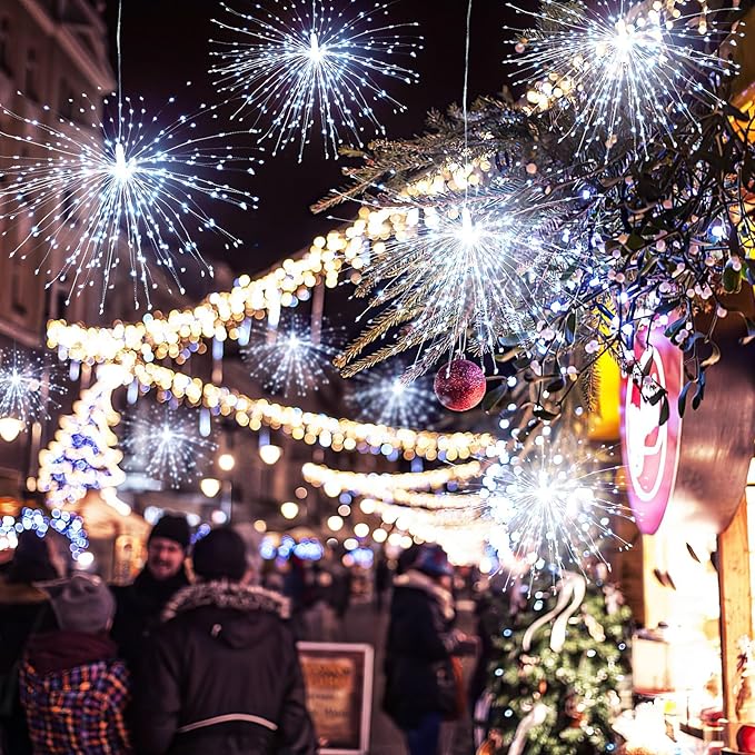 Techip 4 Pcs 225LED Battery Operated Fairy Lights With Remote - Indoor Outdoor Hanging Decor for Wedding, Bedroom, Patio, Garden, Christmas, Halloween (Cool White, 4pcs)