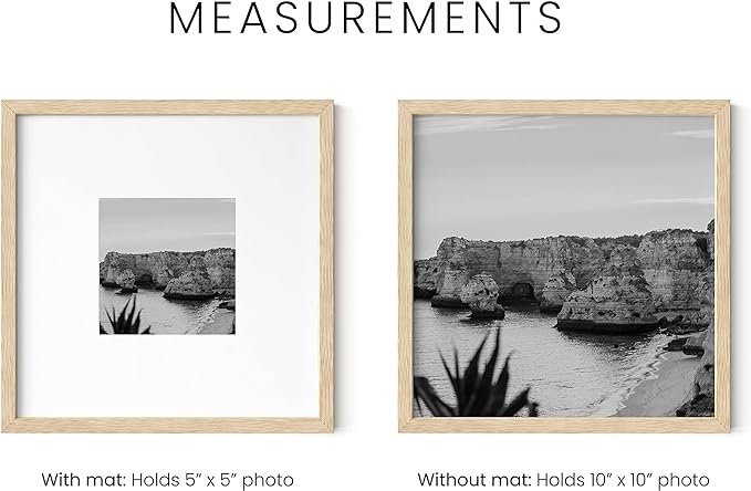 HAUS AND HUES Solid Oak 10”x10” Picture Frame Matted to 5”x5” - 10x10 Wood Frame for Wall, Square Frame with Mat, 10x10 Art Frame, 10x10 Square Photo Frame, Natural Wood Frames (Beige Oak Frame)