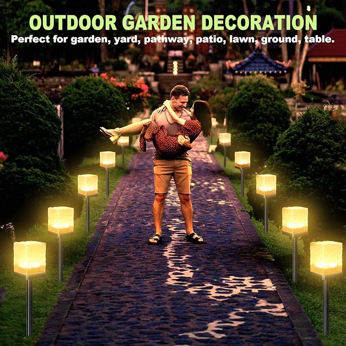 4 Pack Solar Pathway Lights Outdoor, Waterproof Ground Light Featuring Crystal-Clear Ice Brick Aesthetic, Multi-use Landscape Decoration Lighting Solar Powered Garden Lawn Lamp (Warm White)