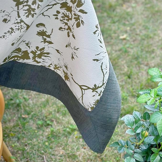 Green Table Cloth for Rectangular Tables, Vintage Jacquard Green Floral Pattern Tablecloth, Wrinkle Free Table Cover for Dining, Farmhouse, Wedding - 60''x120''