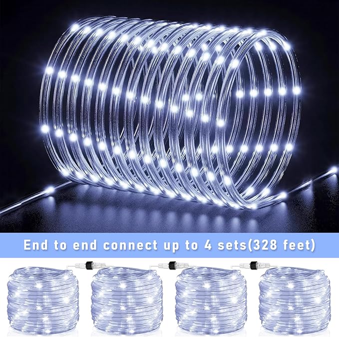 100FT 300 LED Rope Lights Outdoor, Connectable and Flexible Tube Lights with 8 Modes, Waterproof Rope Lighting Indoor for Deck, Garden, Patio, Landscape, Pool, Party Decorations - White