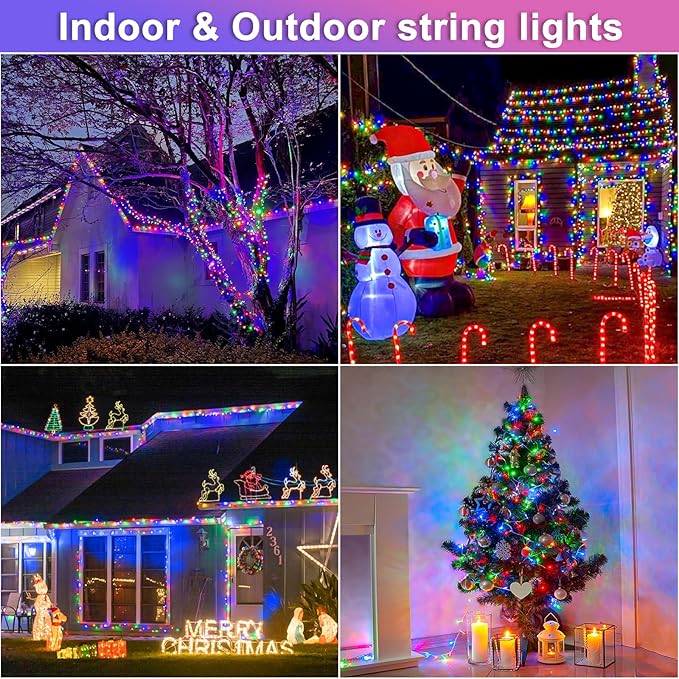 250 LED Christmas Lights Indoor Outdoor, 82ft 8 Modes Clear Wire Christmas String Lights Indoor, Plug in Twinkle Fairy Lights for Bedroom Tree Christmas Decorations, Multicolor