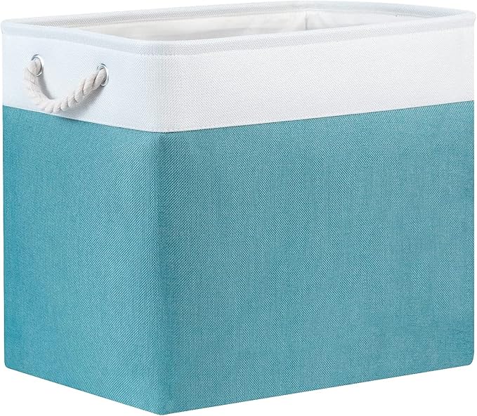 Bidtakay Storage Baskets Extra Large 17x12x15 In Teal Blue Nursery Toy Baskets Fabric Long Shelf Baskets for Organizing Set of 2 Linen Closet Bins for Shelves Decorative Blanket Basket Living Room