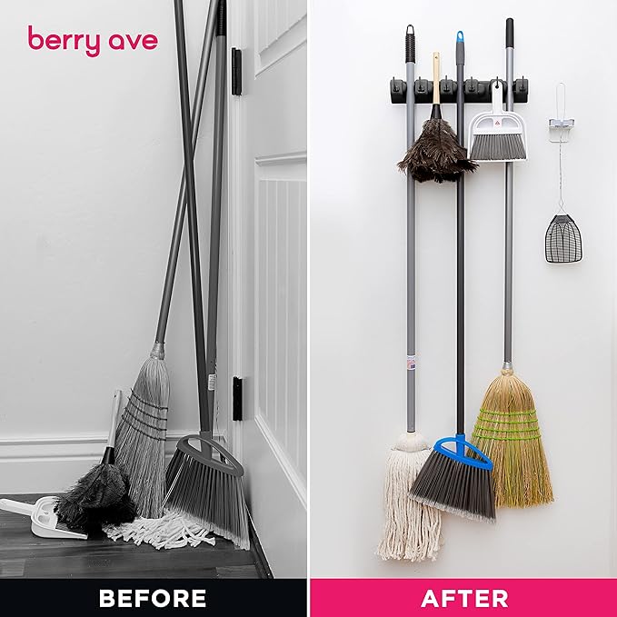 EXTRA GRIP Mop & Broom Holder Wall Mount - Wall Hanging Garden Tool & Utility Closet Organizer, Mop & Broom Hook, Broom Hanger Wall Mount, Mop Broom Organizer, Wall Mounted Broom Rack Mop Storage