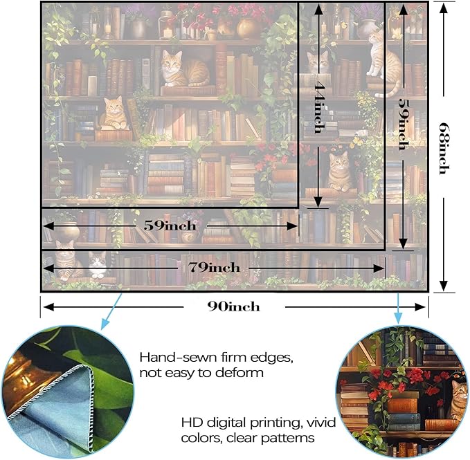 Accnicc Plant Cat Bookshelf Tapestry Botanical Floral Flower Cats Book Tapestries Wall Hanging Vintage Library Large Tapestry for Bedroom Living Room Dorm 80 x 60 inch