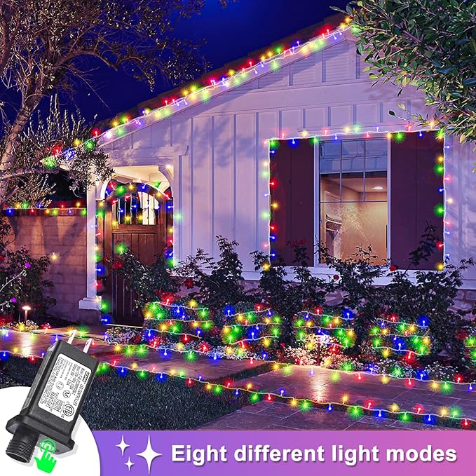 250 LED Christmas Lights Indoor Outdoor, 82ft 8 Modes Clear Wire Christmas String Lights Indoor, Plug in Twinkle Fairy Lights for Bedroom Tree Christmas Decorations, Multicolor