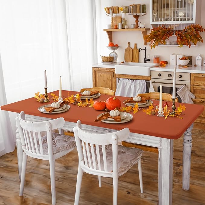 Fitted Tablecloth for 6 Foot Rectangle Tables-6 Pack Rust Elastic Outdoor Picnic Table Cover-Spandex Stretch Folding Table Cloths 6 ft for Camping Dining Room Patio Kitchen Banquet Party