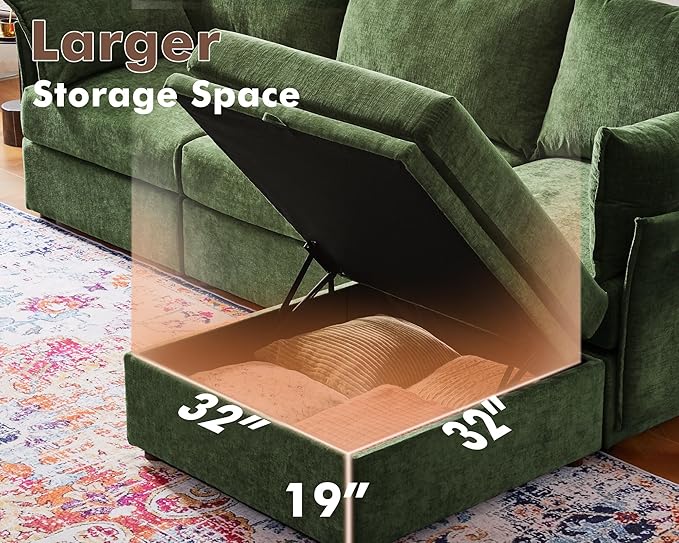 134.6" Oversized Modular Sectional Sofa, 6 Seater U Shaped Couch with Storage Ottoman with Reversible Chaise Deep Seat for Living Room, Apartment - Chenille Green