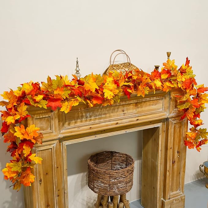 Anna's Whimsy 3 Pcs 21FT【Upgrade Length】 Thanks Garlands, Artificial Maple Garland, Hanging Vine Garland Artificial Autumn Vines for Home Wedding Fireplace Party Thanksgiving Decor