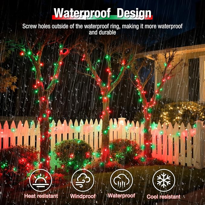 btfarm 4 Pack Solar String Lights Outdoor, 320LED 132FT Solar Fairy Lights Waterproof 8 Modes, Red Green Copper Wire Solar Powered Twinkle Light for Outside Tree Garden Christmas Wedding Party Decor