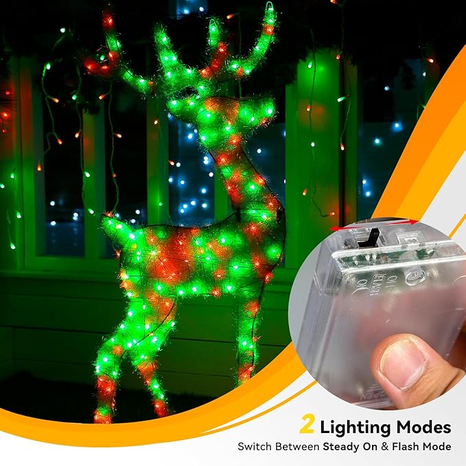 4 Pack 60LED Christmas Fairy Lights Battery Operated - 20FT Twinkle Lights with 2 Lighting Modes Indoor Outdoor, Waterproof Led Fairy String Lights for Bedroom, Classroom, Dorm, DIY Decor, Red & Green