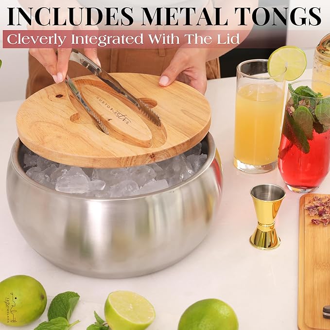 Gusto Nostro 4.1L Insulated Ice Bucket with Lid and Tongs, Double Wall Stainless Steel Ice Bucket Large, BPA Free Ice Bucket for Cocktail Bar, Keeps Champagne, Wine, Beer Chill for Parties