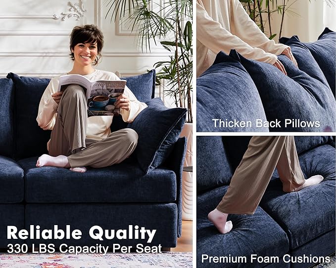 134.6" Oversized Modular Sectional Sofa, 6 Seater U Shaped Couch with Storage Ottoman with Reversible Chaise Deep Seat for Living Room, Apartment - Chenille Blue