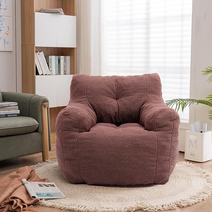 Recaceik Large Bean Bag Chairs, Tufted Soft Stuffed Bean Bag Chair with Filler, Fluffy Lazy Sofa, Imperial Lounger Giant Bean Bag Chair for Bedroom, Living Room, Rufous