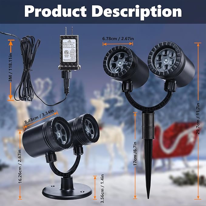 Snowflake Projector Lights, Christmas Decorations Lighting Projector, with Timer Dynamic Led Snow Lamp, for Holiday New Year Party Garden Patio Yard Outdoor Indoor Xmas Decor