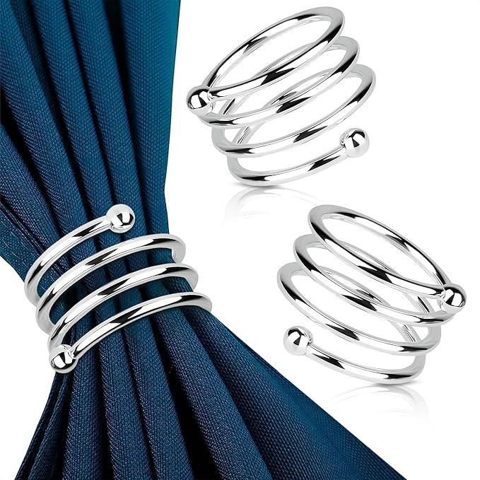 Silver Napkin Rings Set of 8 – Elegant Spring Napkin Rings with Sturdy Metal Design | Easy to Clean, Durable & Versatile for Table Settings, Special Occasions, Elegant Table Decor & Gift Giving Ideas