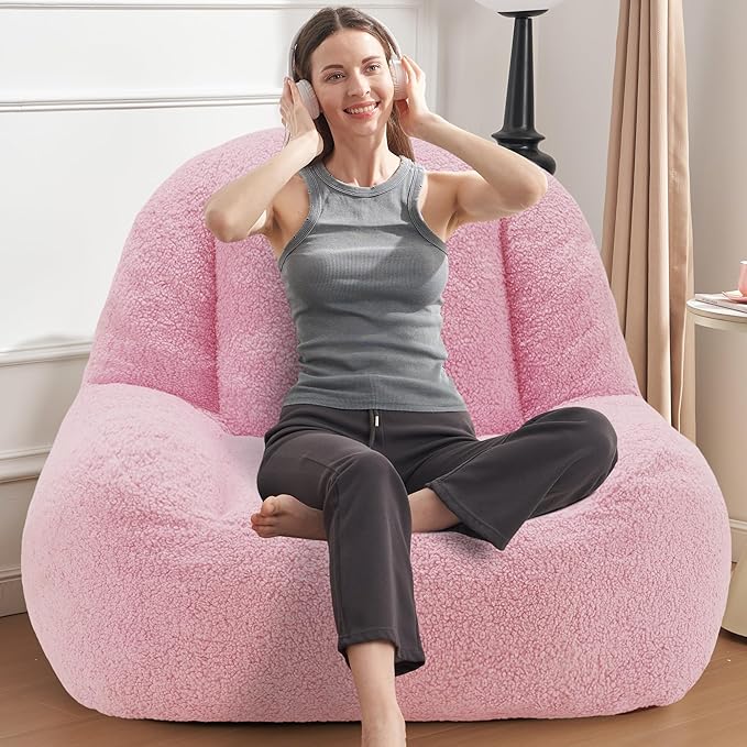 Homguava Bean Bag Chairs for Adults,Giant Beanbag Couch Adult Bean Bag Chair with Filler Included,Modern Lazy Sofa Comfy Chair for Living Room(Soft Pink)