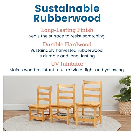 ECR4Kids Three Rung Ladderback Chair with Storage, 12in Seat Height, Classroom Seating, Honey, 2-Pack