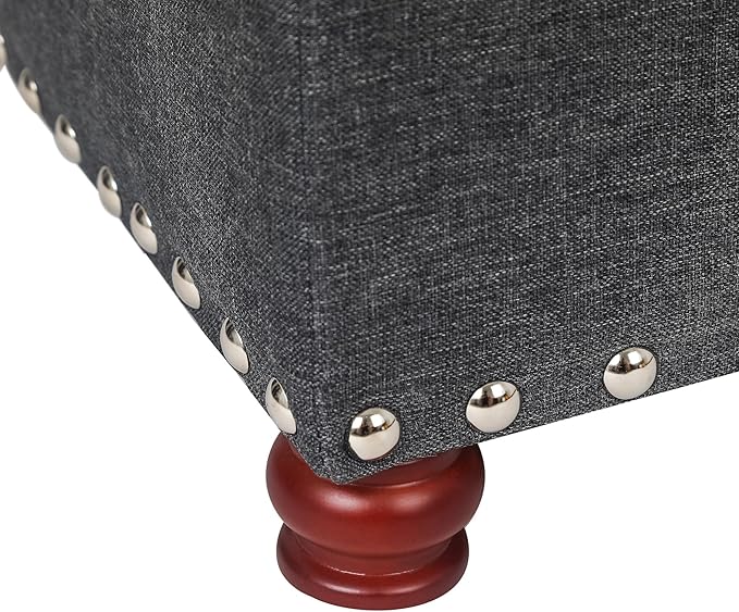 Joveco Storage Ottoman Linen Tufted Bench with Rivet, Rectangular Footrest Stool Coffee Table Seat for Living Room Bedroom, Grey
