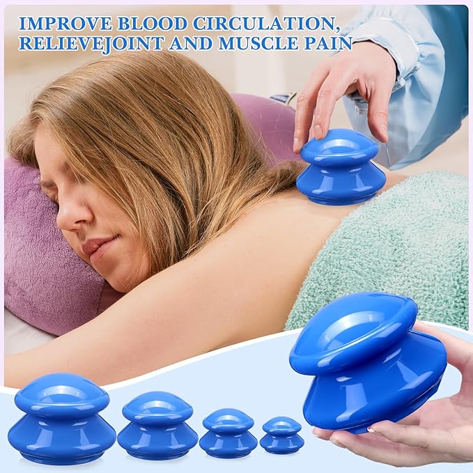 Geiserailie 16 Pcs 4 Sizes Cupping Therapy Set Silicone Cupping Massage Cups Professional Chinese Therapy Cup Vacuum for Body Muscle Nerve(Dark Blue)