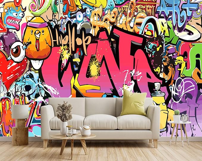 '-Street Art Graffiti Wallpaper Fabric Wallpaper Living Room Bedroom Bathroom Boys Girls Children's Room Abstract Large Wall Mural- 91"x65"( not Peel and Stick)
