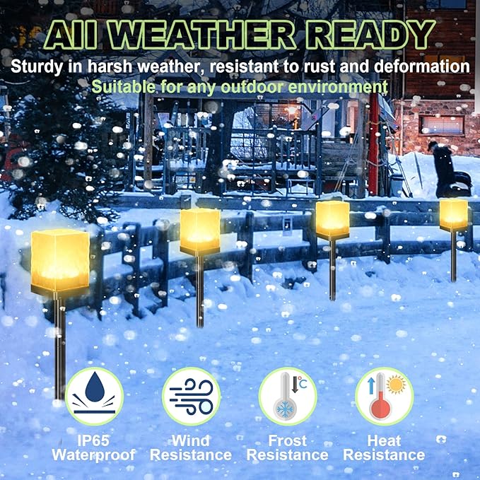 4 Pack Solar Pathway Lights Outdoor, Waterproof Ground Light Featuring Crystal-Clear Ice Brick Aesthetic, Multi-use Landscape Decoration Lighting Solar Powered Garden Lawn Lamp (Warm White)