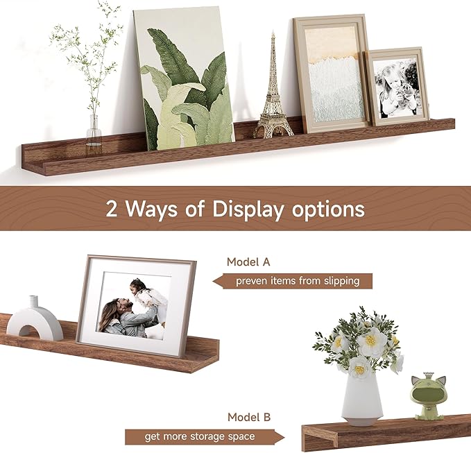 Picture Ledge Shelf for Wall, Floating Shelves Set of 4, 36 Inch Long Nursery Book Shelves for Toys Storage, Kids Bookshelf Wall Mounted for Books Photo Frames, Walnut