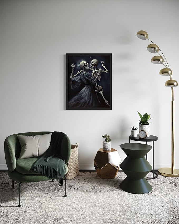 Dancing Skeleton Poster Art Print, Halloween Scary Vintage Wall Art Academia Spooky Painting Decoration for Horror Prints, Gothic Posters Bedroom Decor 89 (Dancing Skeleton, 8 x 10 inches, Unframed)