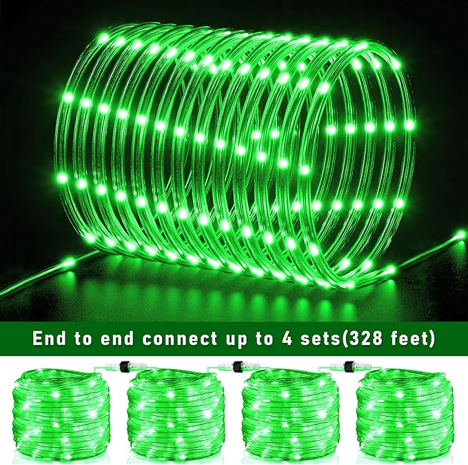 100FT 300 LED Rope Lights Outdoor, Plug in Christmas Rope Lights for Indoor with 8 Modes, Waterproof Connectable String Lights for Outside Patio, Deck, Garden, Pool, Stair, Camping Lighting - Green