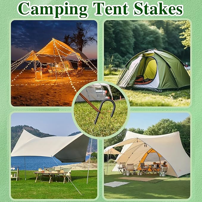 16 Inch Rebar Stakes J Hook 26 Pack Ground Stakes Heavy Duty Tent Stakes with Chisel Point End Chain Link Fence Stakes Galvanized Steel Ground Anchors Metal Spikes Black Coated