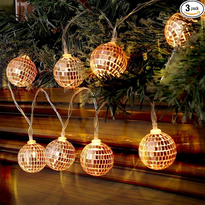 Zhanmai 30 LED Disco Ball String Lights Decor Lighted Mini Mirror Disco Balls Ornaments for 70s 80s Party Supplies Club(1.57 Inch Ball,Rose Gold)