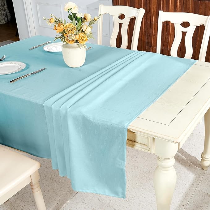 IVAPUPU Textured Linen Table Cloth for Rectangle Tables - Light Blue Tablecloths Rectangular Waterproof Wrinkle Free Wipeable Dining Table Cover for Spring Wedding Birthday Kitchen Decor, 52 x 70 Inch