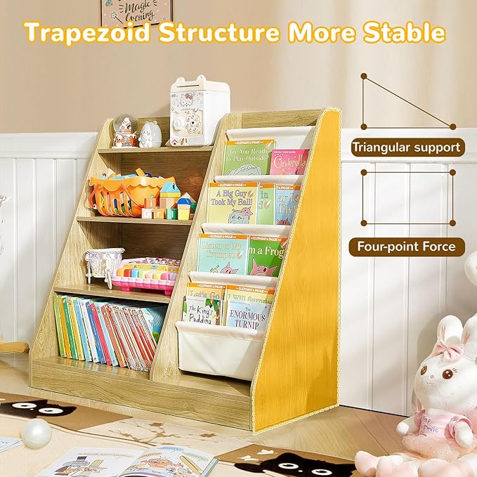 Kids Bookshelf, 4-Tier Kids Wooden Bookshelf with Toy Storage Montessori Toy Shelf, 32โL x 16โD x 32โH Nursery Bookshelves Childrens Bookcase Baby Toddler Book Shelf for Kids Rooms Clearance